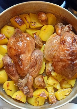 Une photo de Poulet et pomme de terre au four 😋❤️