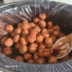 A picture of Grape jelly bbq meatballs.