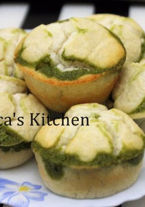 A picture of Layered Spinach Idli Muffins.