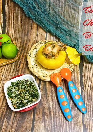Hình của món Ếch chưng bí đỏ.