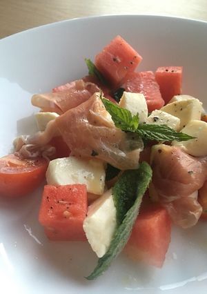 A picture of Watermelon and mint salad.