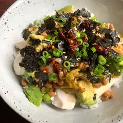 A picture of Nattō, Tofu, Avocado & Kimchi Rice Bowl.