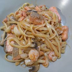 A picture of 三菇海鲜意大利面 Trio-Mushrooms Seafood Linguine.