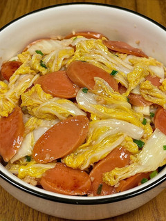 A picture of Stir-fried Baby Cabbage with Sausage.