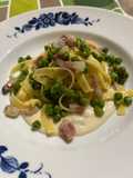 Tagliatelle with Guanciale, Peas, and Gorgonzola Cream