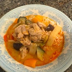 A picture of Eggplant & Chicken Thai Red Curry.
