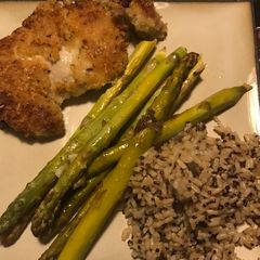 A picture of One Pan Lemon Parmesan Chicken and Asparagus.