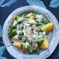 Green Beans and Potatoes with Cream Cheese Sauce A picture of Green Beans and Potatoes with Cream Cheese Sauce.