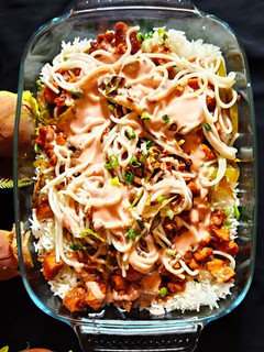A picture of Mayo chicken rice.