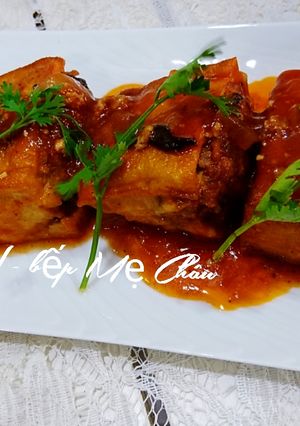 Hình của món Đậu hũ dồn thịt sốt cà chua.