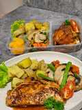 Chicken Roast Honey, Baked Potato, Mix Vegetables