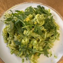 A picture of Pasta with Arugula, Cashews, and Feta Pesto.