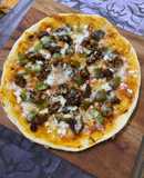 Thin crust chicken shrimp pizza (stovetop)