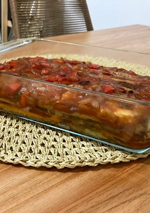 Una foto de Lasagna con masa de berenjena
