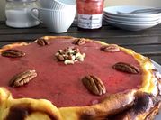 Una foto de tarta requesón sin harina