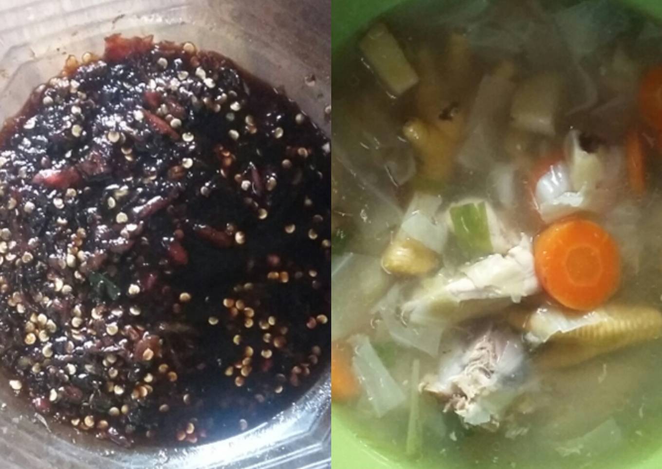 Sop ayam dan kecap sambal bawang putih