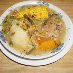 A picture of CAZUELA DE POLLO A LA CHILENA. TIPICAL CHILEAN SOUP. JON STYLE.