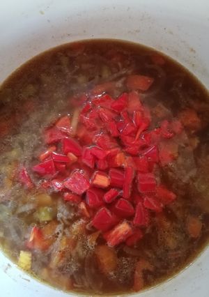 Una foto de Sopa china de cebollas _ vegan