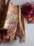 Oven roasted crispy arrow root sticks with buttered onions