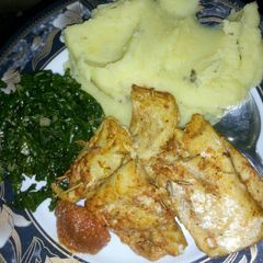 A picture of Mashed potatoes with rosemary baked fish fillet#potatocontest.