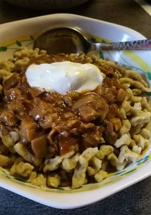 Gombapöci zabos nokedlivel recept fotója