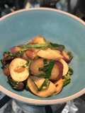 Stir-Fried Eggplant and King Oyster Mushrooms with Wild Betel Leaves