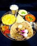 Gujarati Thali - Bajara Rotlo - Lasooni Aloo Sabzi - Khichdi - Kadhi (Dinner)