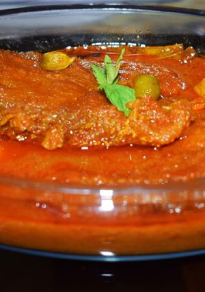 A picture of Traditional Bengali Chital Fish Kalia Clown Knife fish gravy.