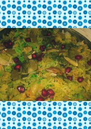 A picture of Tricolor mix veg briyani with cheese and anar seeds.