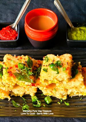 A picture of Green Chutney Sandwich Dhokla - Protein Packed Steamed Breakfast - Party Snacks.