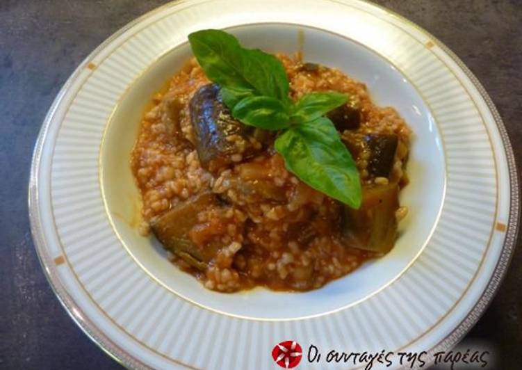 Steps to Prepare Favorite Trahana with eggplants in the tava