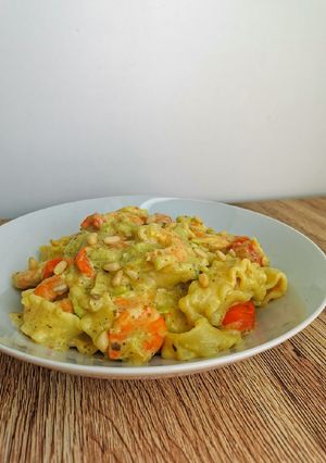 Une photo de Pâtes aux crevettes et pesto