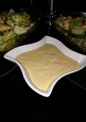 A picture of Bang Bang Salad and Burger Dressing.