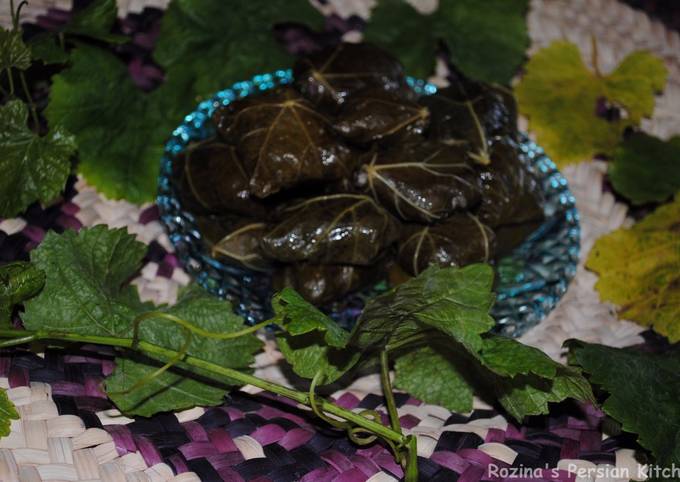 Steps to Prepare Super Quick Homemade Stuffed vine leaves rolls (Dolmeh)