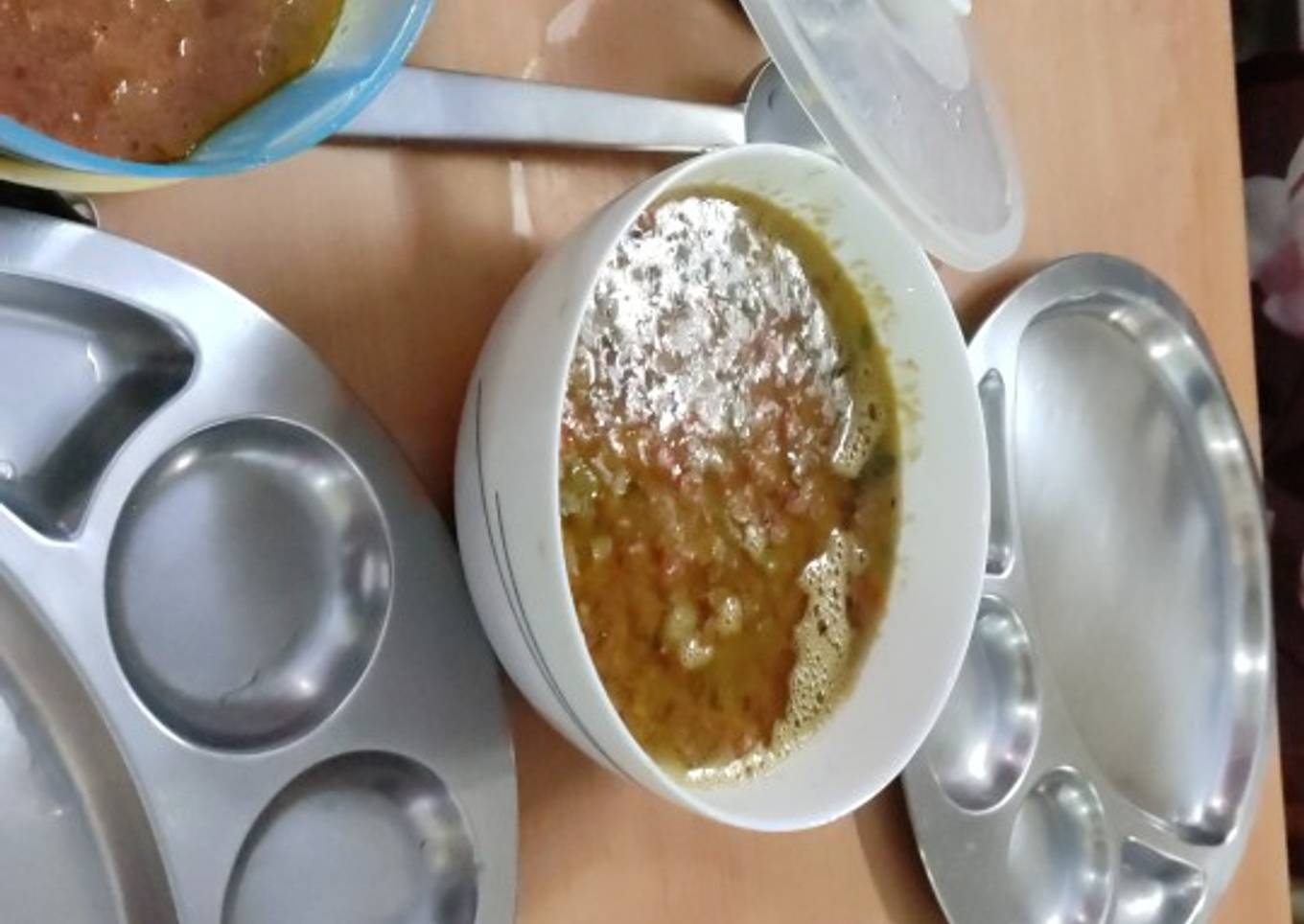 Rice, dal, cauliflower fry,garlic rasam