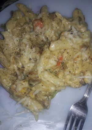 A picture of Cheese white sauce pasta.