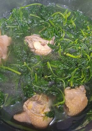 Hình của món Rau thù lù (hoặc tầm bóp) nấu gà.