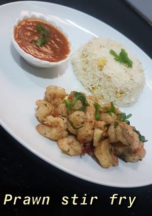 A picture of Stir fry/garlic fry shrimps#yearendchallenge.