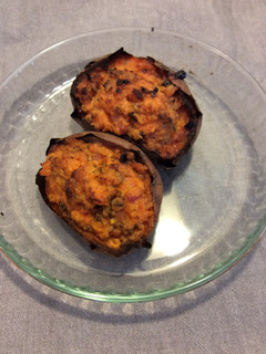 Une photo de Patate douce farcie champignons et lardons