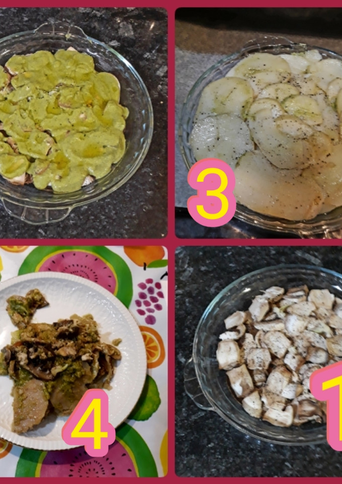 Una foto de Batiburrillo de setas, patatas y pesto de ajo y perejil