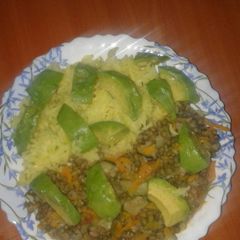 A picture of Tumeric rice & Ndengu.