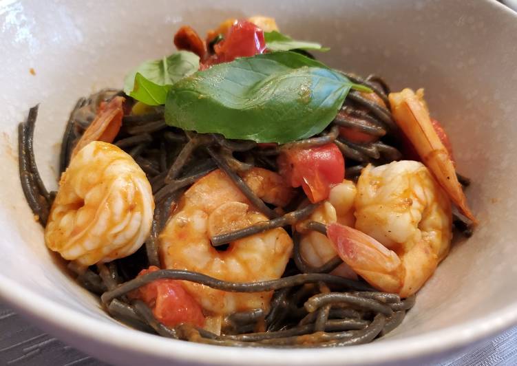 Simple Way to Make Super Quick Homemade Squid Ink Pasta with Shrimp