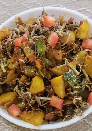 A picture of Bamboo shoots Tomatoes Potato Chokha.
