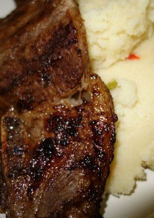 A picture of Braai pap and prime steak.