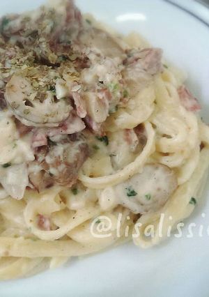 Foto resep Smoked Beef Mushroom Fettuccine Alfredo Creamy - Mudah Simple