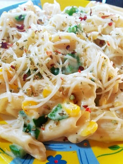 A picture of White Sauce Pasta.