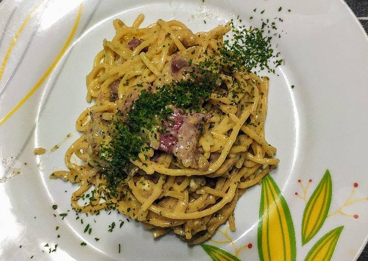 Resep Spaghetti Carbonara with Pork Bacon Bisa Manjain Lidah