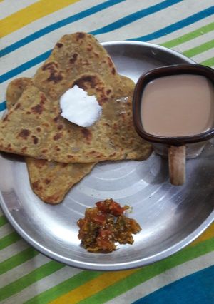 A picture of Leftover moong dal parathas.