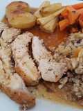 Pavo de Navidad con relleno de frutos secos, frutas, longaniza ibérica y cava