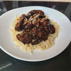 A picture of My Sticky Beef Strips marinated in a lovely Sauce.